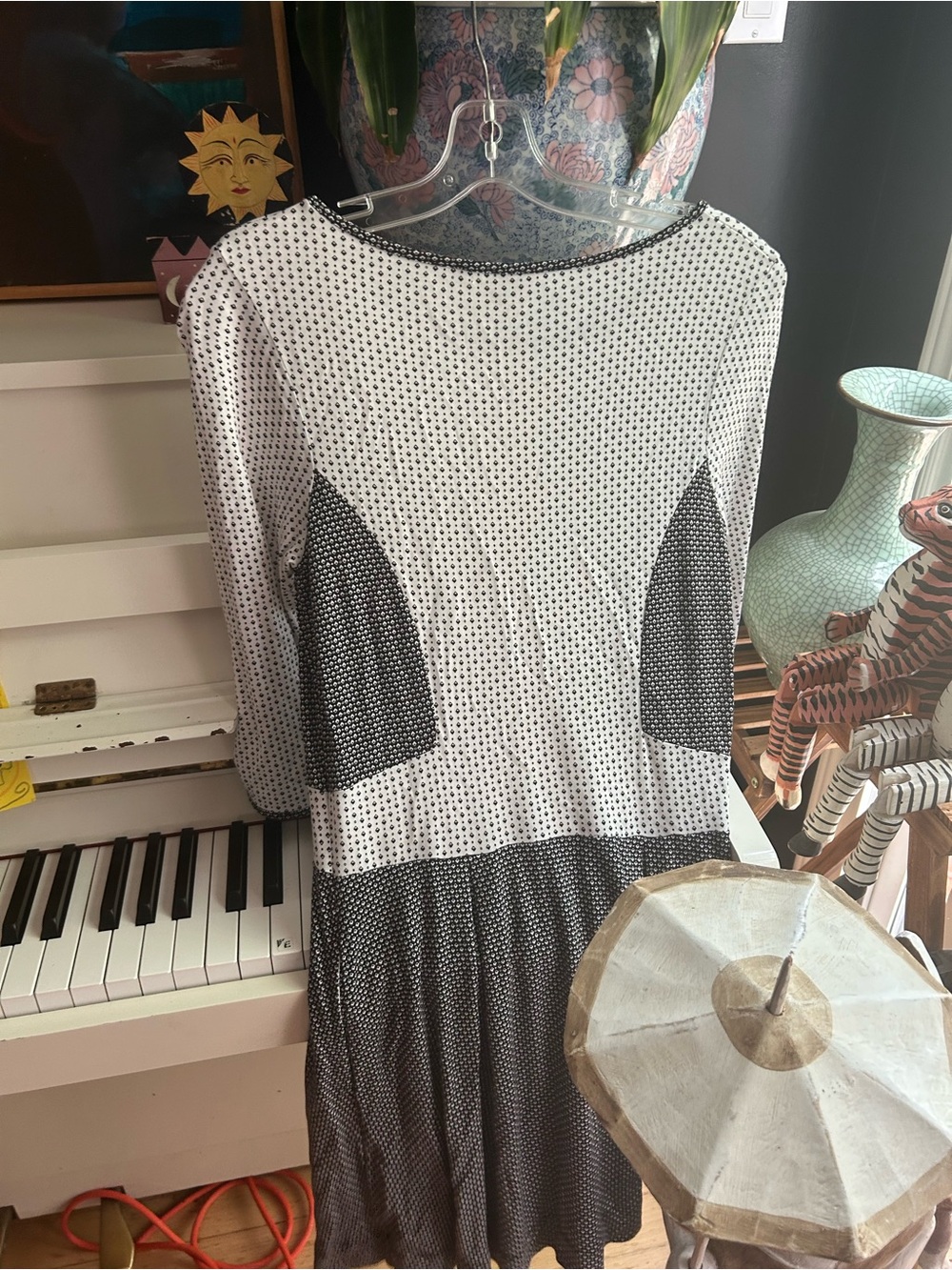 French Connection Black White Geometric Fit & Flare Dress Size US 8